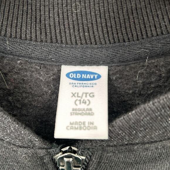 Old Navy Girl's Black Full Zip Sweatshirt Floral Embroidery size 14 - Picture 3 of 11